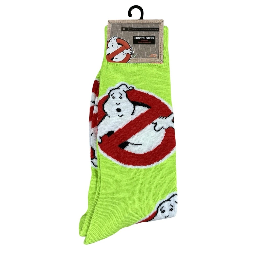 Ghostbusters Crew Socks No Ghost Logo Mens 6-12 Neon Green Retro Movie Novelty